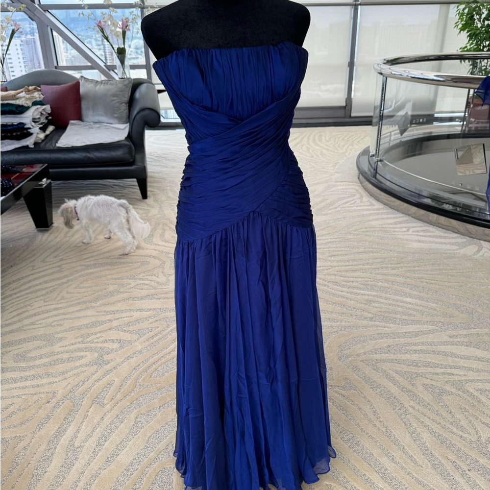 Vintage Mignon Deep Blue Strapless Gown with sheer wrap